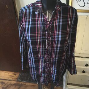 Betsy Johnson Intimates tuxedo ruffle front plaid nightshirt